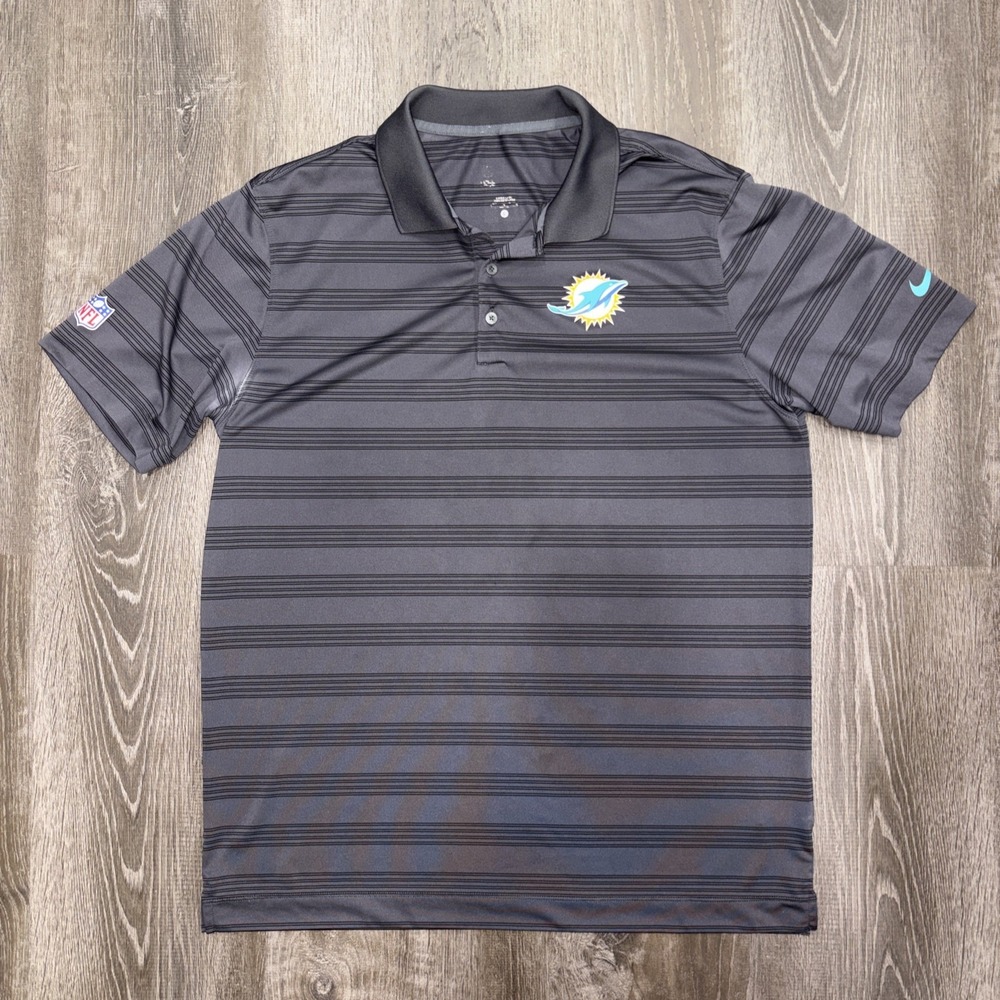 Nike Miami Dolphins Polo Shirt Striped Dri-Fit Team NFL On Field Apparel Large